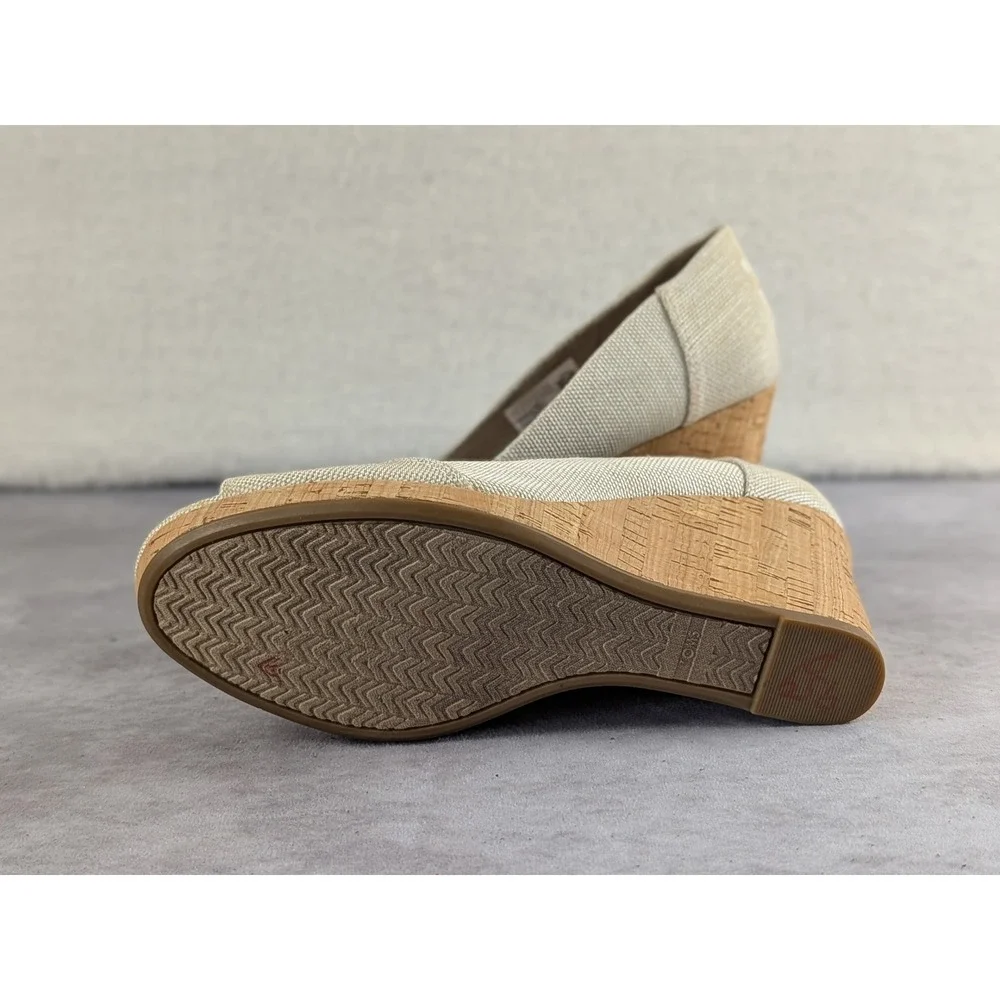 TOMS Womens Peep Toe Wedge Heels Oatmeal Canvas Cork Platform Size 9 10009767